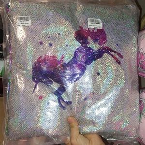 Large unicorn sequin pillow